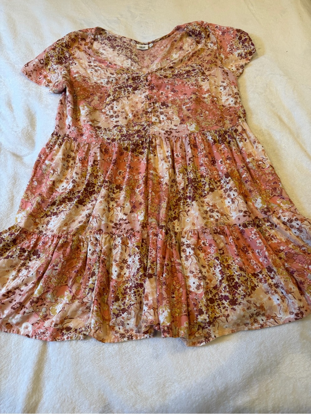 True Craft Peach-Pink Floral Tiered Tunic Dress